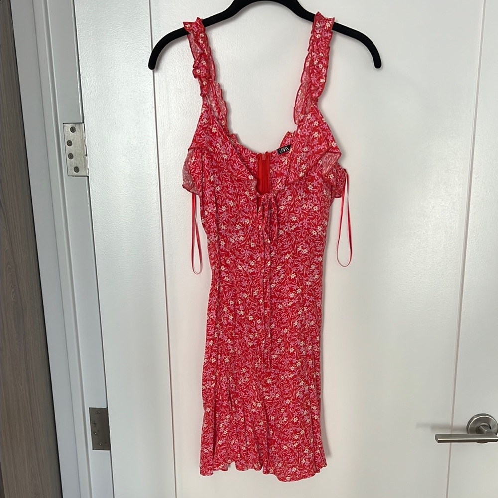 Zara Floral Red Sleeveless Mini Dress